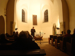 Czech cellist Anna Brikciusov, poetry reading Brikciusov Na Prdle & Opil plachtivice (Festival Poetry Day 2014 - 204th anniversary of the birth of Karel Hynek Mcha - Year of Czech Music 2014), Kostel sv. Jana Křtitele Na Prdle, Prague 2014. Photo archive http://Festival.Brikcius.com