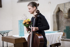 Czech cellist Anna Brikciusov, poetry reading Brikciusov Na Prdle & Opil plachtivice (Festival Poetry Day 2014 - 204th anniversary of the birth of Karel Hynek Mcha - Year of Czech Music 2014), Kostel sv. Jana Křtitele Na Prdle, Prague 2014. Photo Alina Bogdana Mihai. http://Festival.Brikcius.com