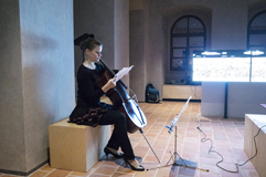 zech poet and cellist Anna Brikciusov; poetry reading V majku; Poetry Day Festival 2017 in Prague. Festival Brikcius - the 6th Chamber Music Concert Series in Prague 2017. Photo: Alina Bogdana Mihai, http://Festival.Brikcius.comhttp://Festival.Brikcius.com