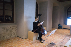 zech poet and cellist Anna Brikciusov; poetry reading V majku; Poetry Day Festival 2017 in Prague. Festival Brikcius - the 6th Chamber Music Concert Series in Prague 2017. Photo: Alina Bogdana Mihai, http://Festival.Brikcius.comhttp://Festival.Brikcius.com