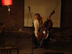 Czech Cellist František Brikcius, H_aluze benefit concert, Caf V Lese, Prague, 2012. Photo: archive http://www.Brikcius.com